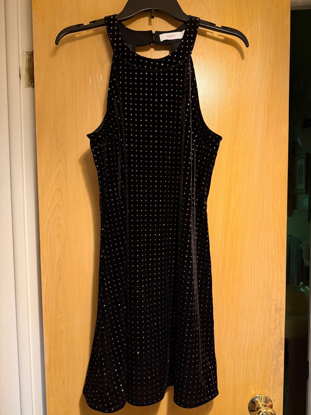 Candie’s Junior’s Black Velvet Rhinestone Halter Dress